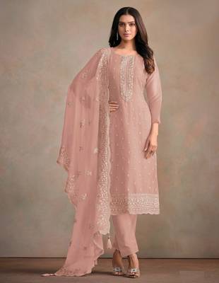 Heavy Organza Fabric Embroidery Sequence Work salwar suit collection un stitched 1