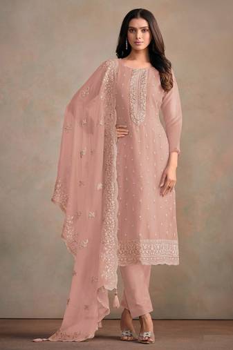 Heavy Organza Fabric Embroidery Sequence Work salwar suit collection un stitched