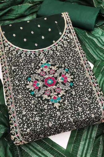 bandhani woven design thread work unstitched dress material