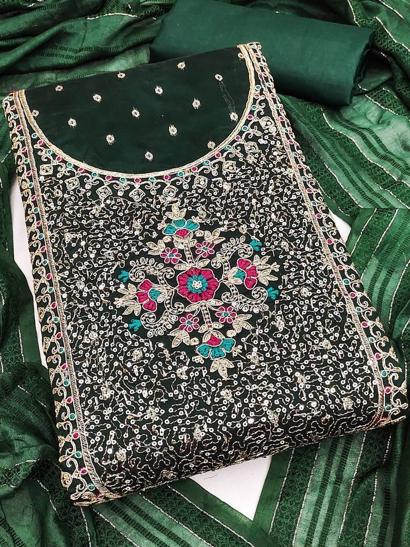Bandhani Woven Design Thread Work Unstitched Dress Material