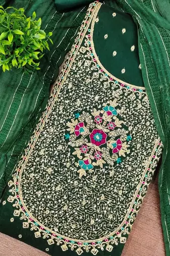bandhani woven design thread work unstitched dress material