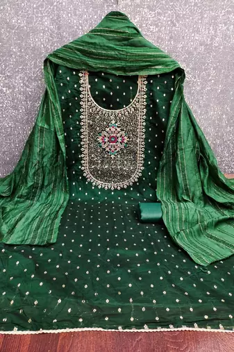bandhani woven design thread work unstitched dress material