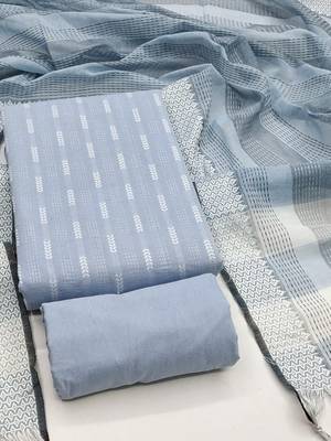 women blue woven design geometric dress material 2