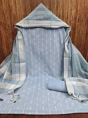 women blue woven design geometric dress material 3