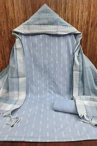 women blue woven design geometric dress material