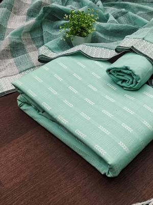 women sea green woven design geometric dress material 1