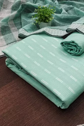 women sea green woven design geometric dress material