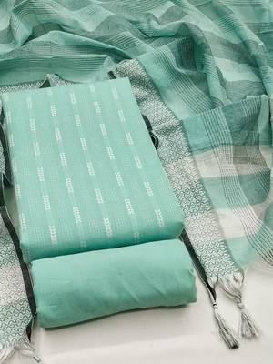 women sea green woven design geometric dress material 2