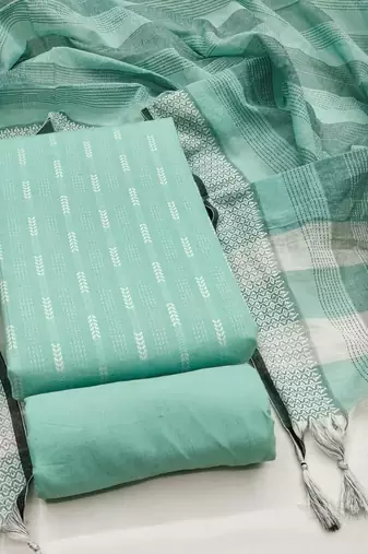women sea green woven design geometric dress material