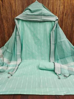 women sea green woven design geometric dress material 3
