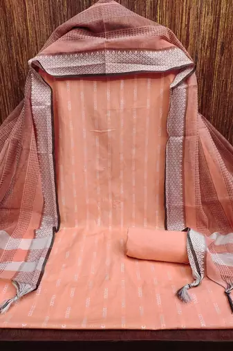 women peach woven design geometric dress material