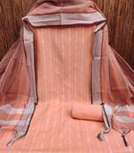 women peach woven design geometric dress material