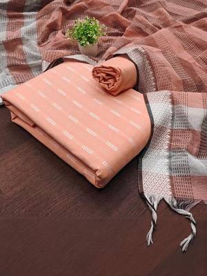 women peach woven design geometric dress material 2