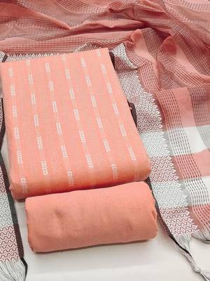 women peach woven design geometric dress material 3