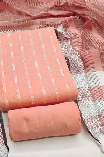women peach woven design geometric dress material