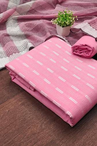 women pink woven design geometric dress material