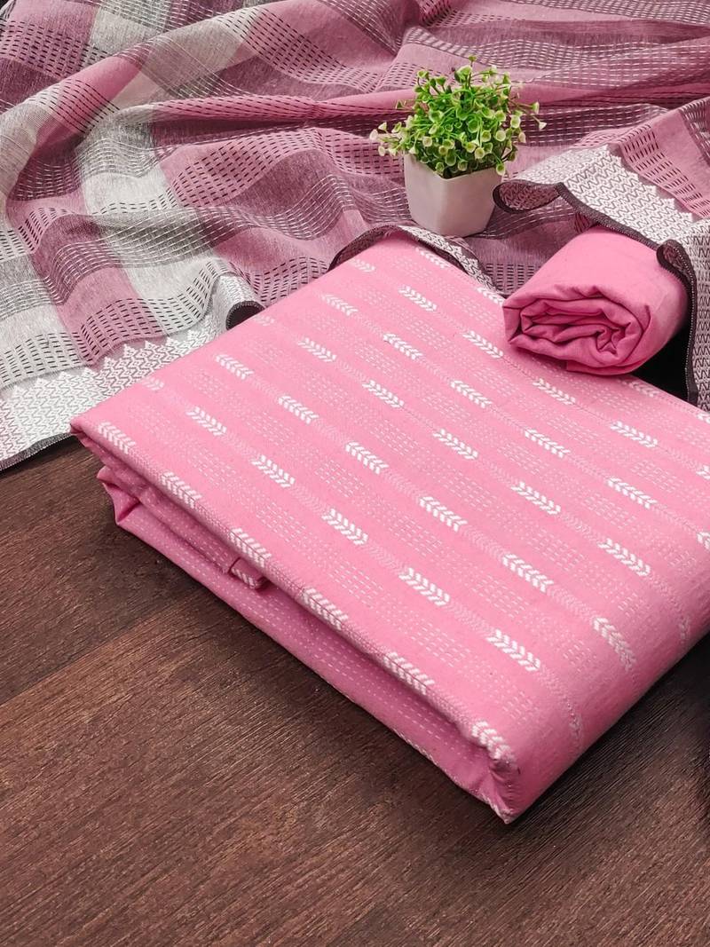 Women Pink Woven Design Geometric Dress Material