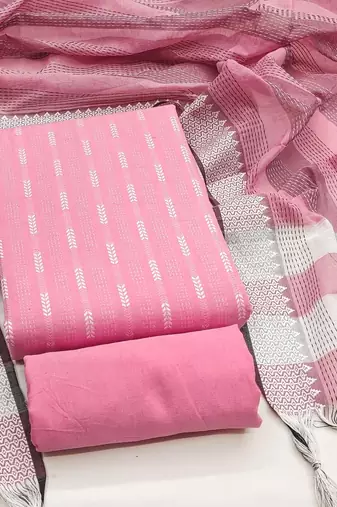 women pink woven design geometric dress material