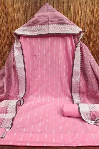 women pink woven design geometric dress material