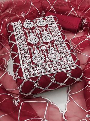 floral embroidered organza unstitched dress material 2