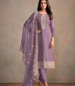 Lavender Heavy Organza Fabric Embroidery Sequence Work salwar suit collection un stitched