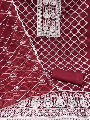 floral embroidered organza unstitched dress material 4