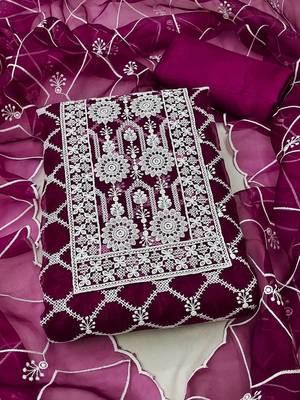 embroidered organza unstitched dress material 1