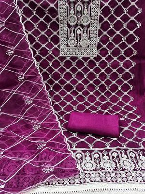 embroidered organza unstitched dress material 3