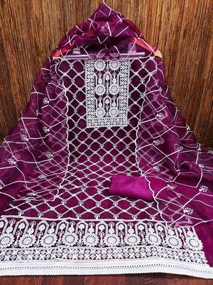 embroidered organza unstitched dress material 4