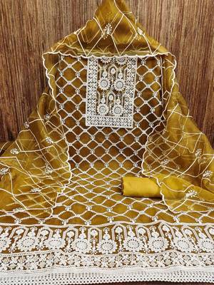 embroidered organza unstitched dress material 3