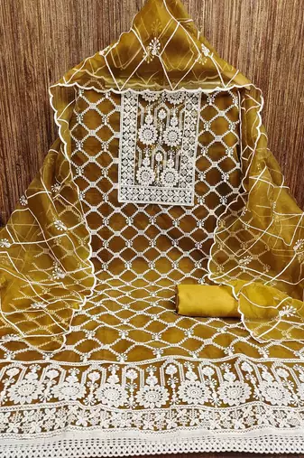 embroidered organza unstitched dress material