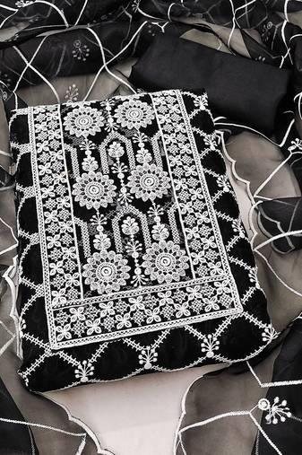 floral embroidered thread work organza unstitched dress material
