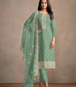 Green Heavy Organza Fabric Embroidery Sequence Work salwar suit collection un stitched
