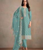 Sky blue Heavy Organza Fabric Embroidery Sequence Work salwar suit collection un stitched