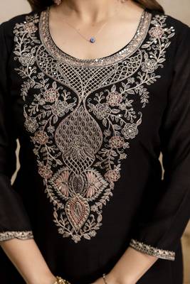  Embroidery Work Vichitra Straight Kurta Pant and Dupatta Set 2
