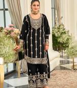 Black Chinon Fabric Embroidery Sequence Work sharara salwar suit collection un stitched