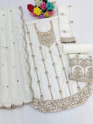 White Chinon Fabric Embroidery Sequence Work sharara salwar suit collection un stitched 2