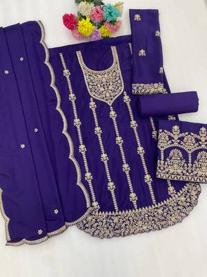 Purple Chinon Fabric Embroidery Sequence Work sharara salwar suit collection un stitched 2