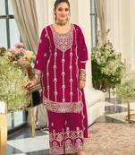 Rani pink Chinon Fabric Embroidery Sequence Work sharara salwar suit collection un stitched