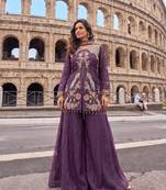 Lavender Heavy Crunchy silk sharara salwar suit Readymade collection With Embroidery Sequence Work 