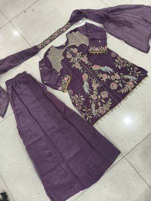 Lavender Heavy Crunchy silk sharara salwar suit Readymade collection With Embroidery Sequence Work  5