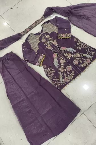Lavender Heavy Crunchy silk sharara salwar suit Readymade collection With Embroidery Sequence Work 