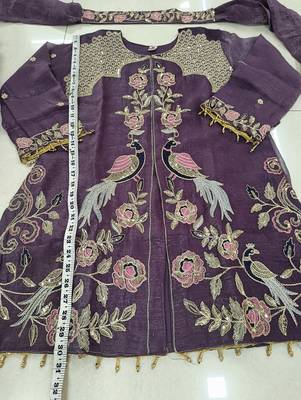 Lavender Heavy Crunchy silk sharara salwar suit Readymade collection With Embroidery Sequence Work  6