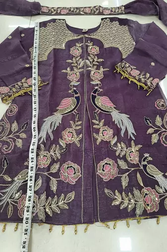 Lavender Heavy Crunchy silk sharara salwar suit Readymade collection With Embroidery Sequence Work 