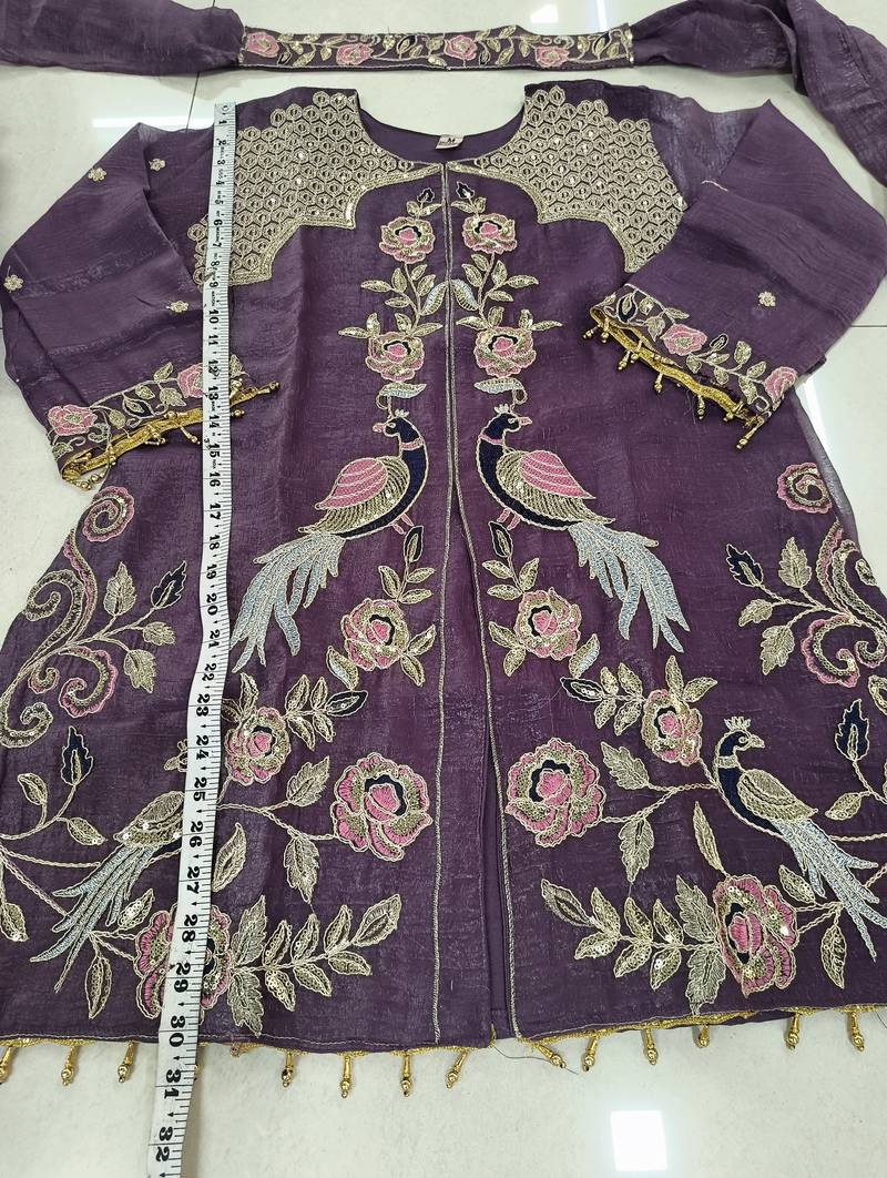 Lavender Heavy Crunchy silk sharara salwar suit Readymade collection With Embroidery Sequence Work 