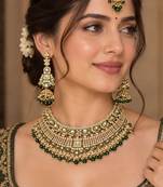 Traditional Green Kundan Necklace Set with Golden
