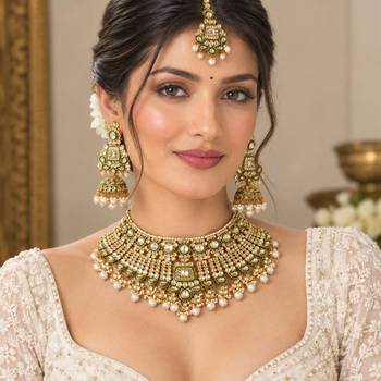 Handcrafted White Kundan Necklace Set with Classic 1
