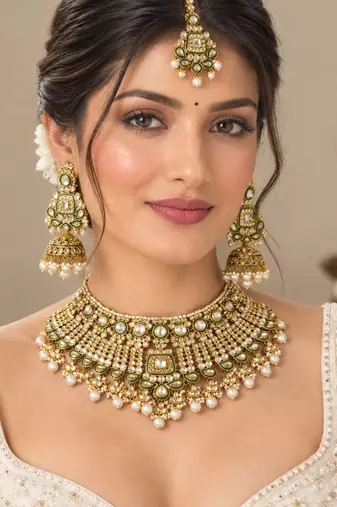 Handcrafted White Kundan Necklace Set with Classic
