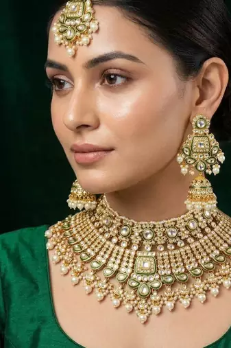 Handcrafted White Kundan Necklace Set with Classic