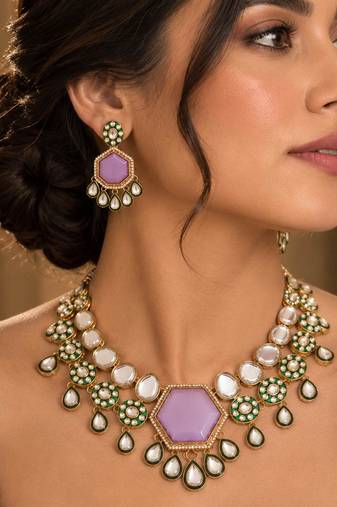 light purple kundan necklace set
